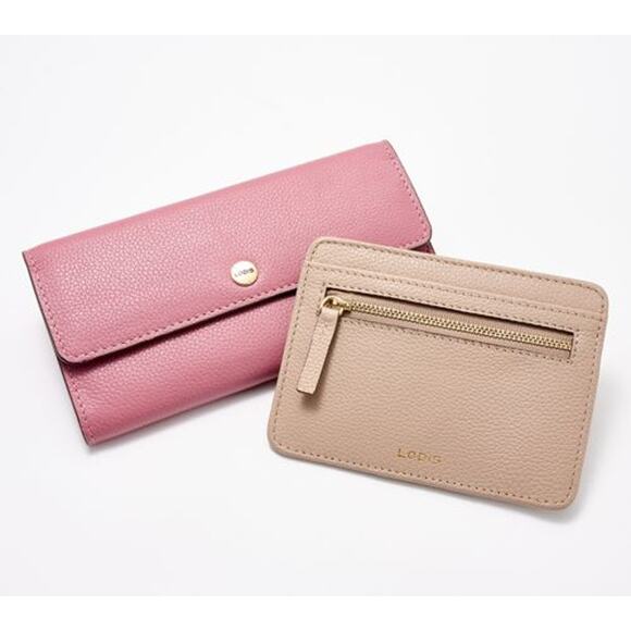 LODIS Texas Leather 2-Piece Wallet Set Pink & Brown - Picture 1 of 14
